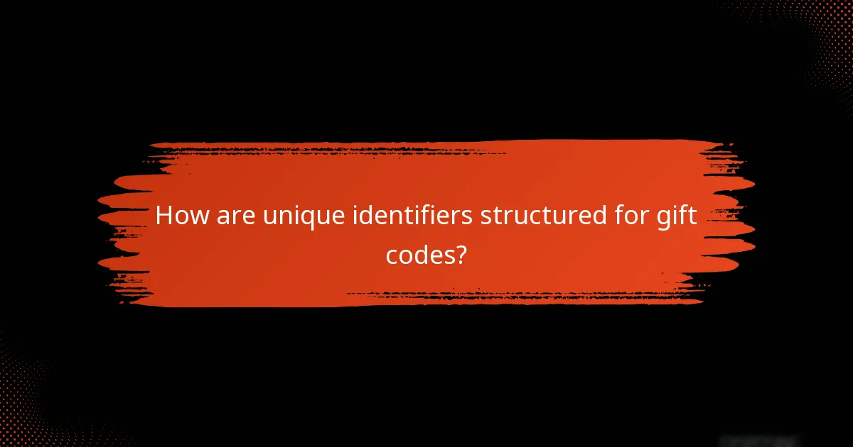 How are unique identifiers structured for gift codes?